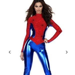 Forplay Red and Blue Spiderweb Jumpsuit